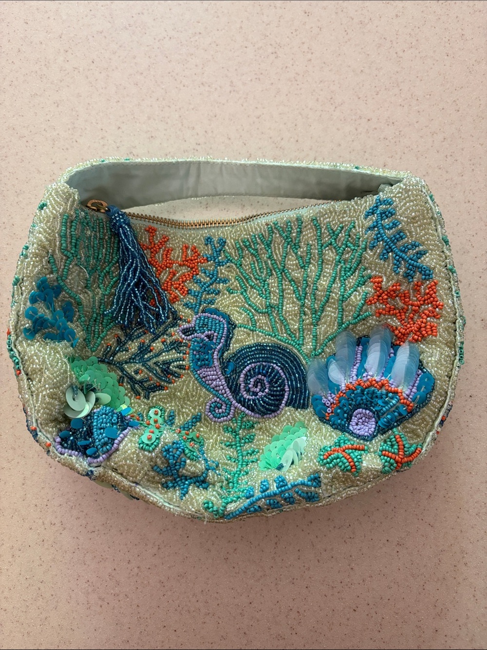 Under the Sea Beaded Ocean Clutch with Coral & Shell Embroidery